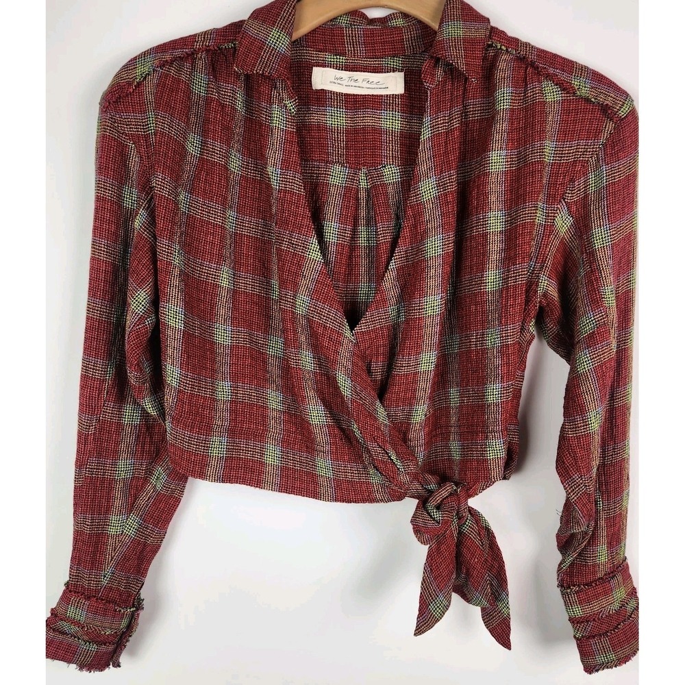 Free People Running Wild Plaid Wrap Top Size‎ XS